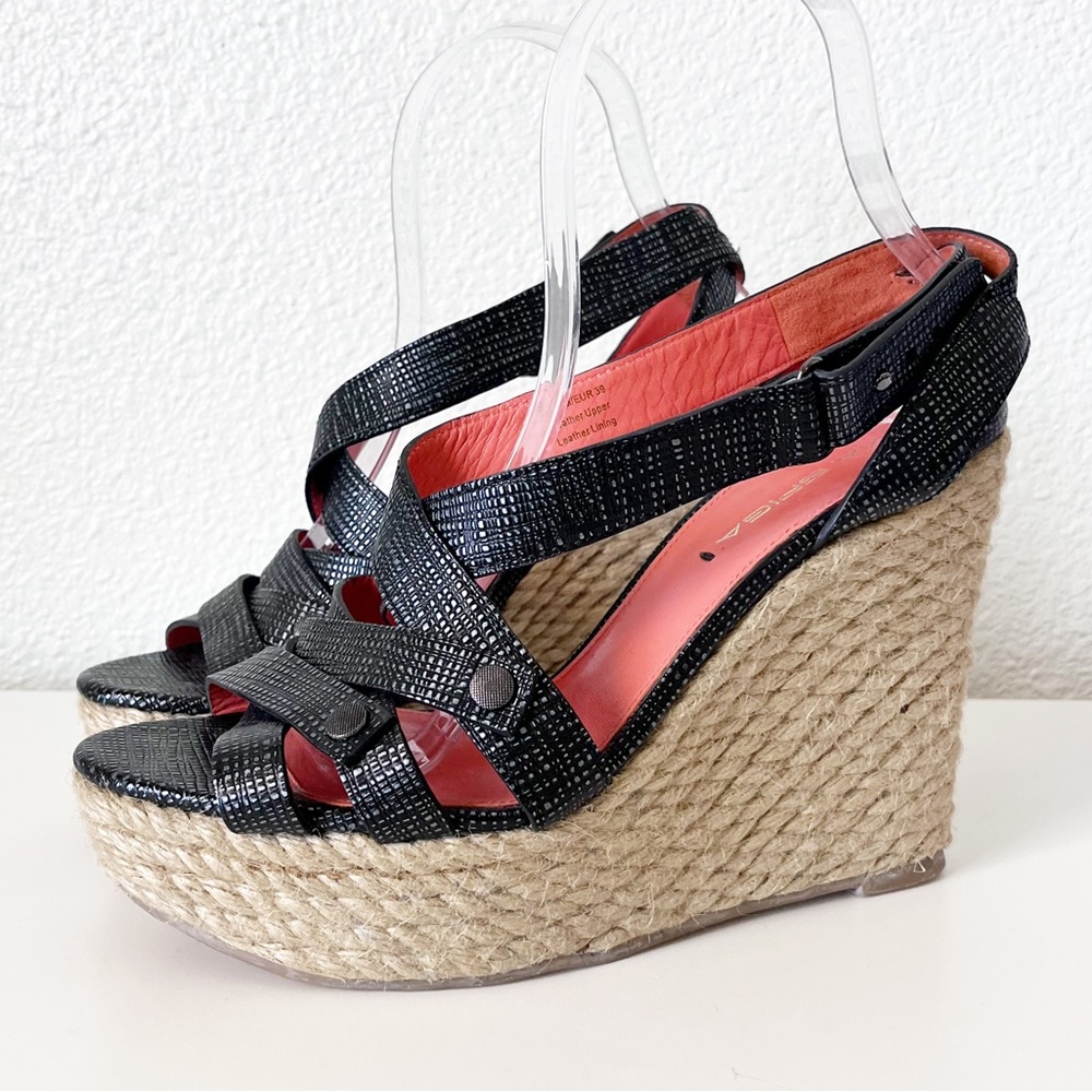 Via Spiga  Karla Black Espadrille Platform Wedges Size 8